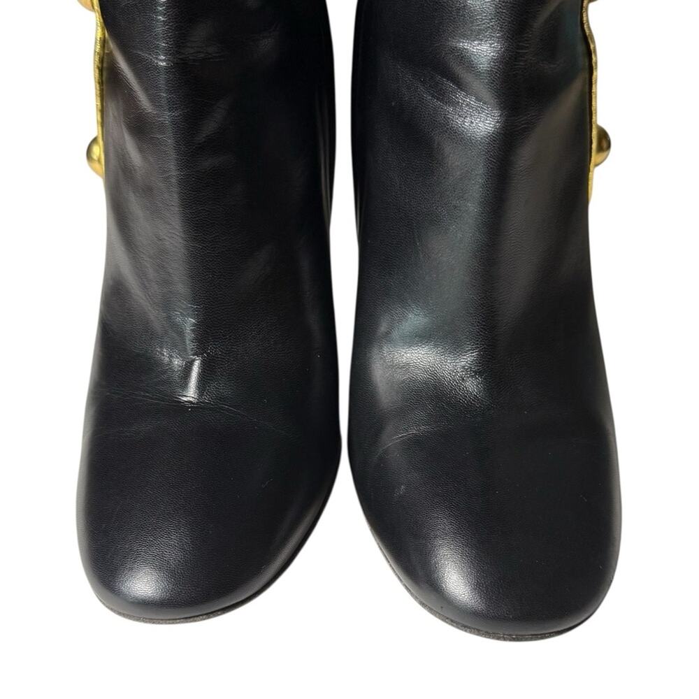 Gucci Malaga Kid Web Carly Leather Mid Calf Boots Gold Stud Side  EU 39/US 9 - Picture 4 of 15